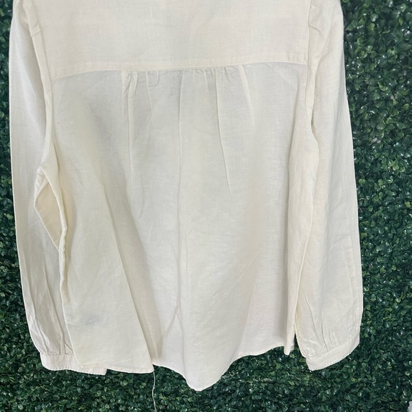 Gap Embroidered Tie-Front Top in Linen Blend Long Sleeve Embroidered Size M - Picture 6 of 7